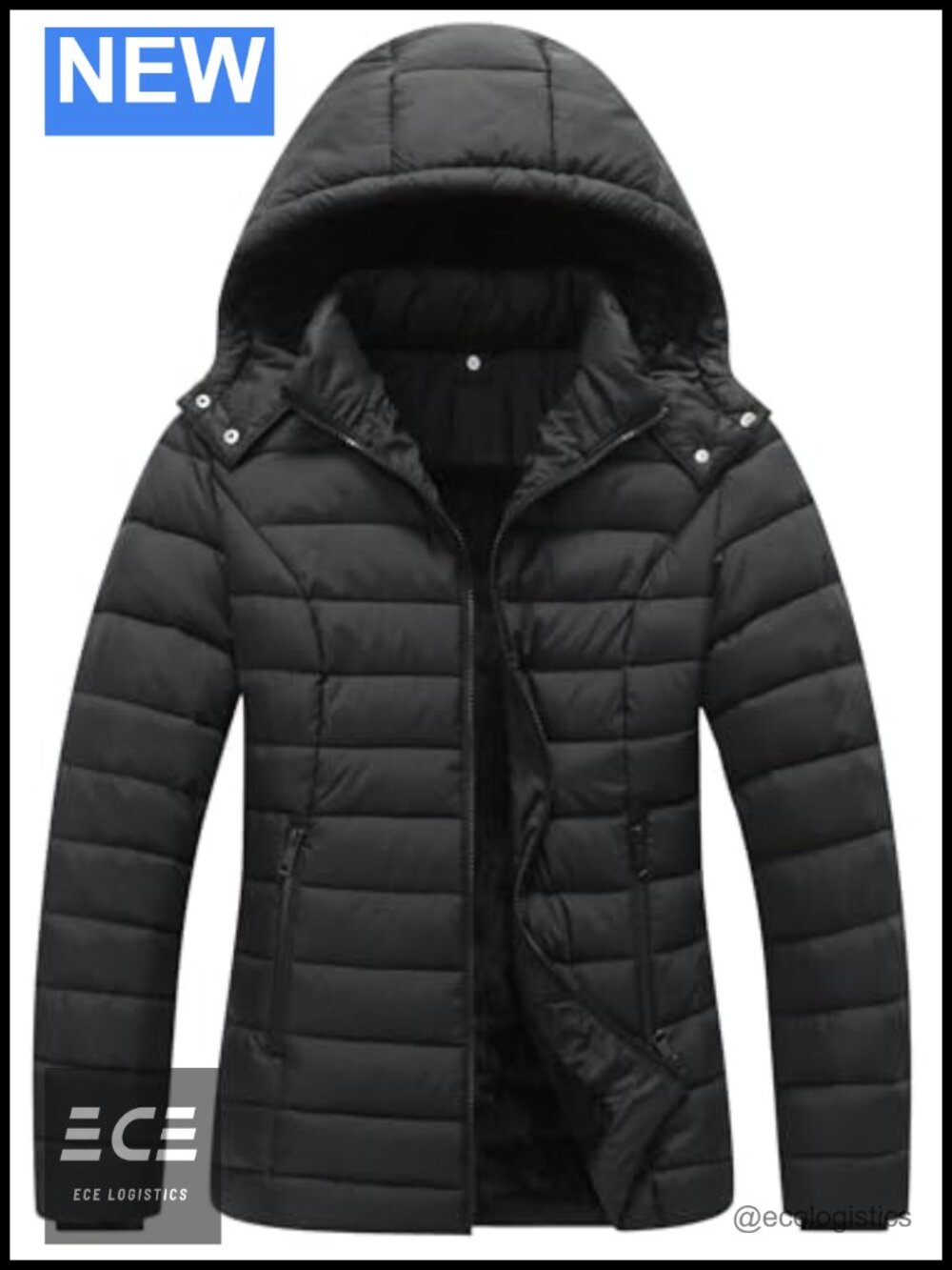 Quilted Down Coat Slim Fit Waterproof Windproof Detachable Hood Winter Jacket